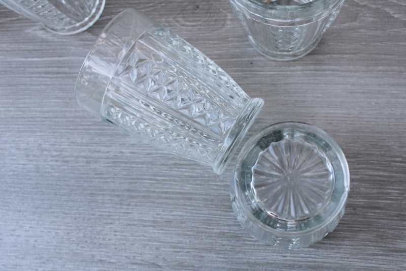 photo of vintage Anchor Hocking diamond clear pattern tumblers, jelly jar drinking glasses #2