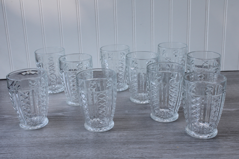 photo of vintage Anchor Hocking diamond clear pattern tumblers, jelly jar drinking glasses #4