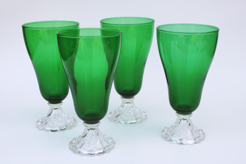 photo of vintage Anchor Hocking forest green / clear iced tea glasses Burple or Berwick #1