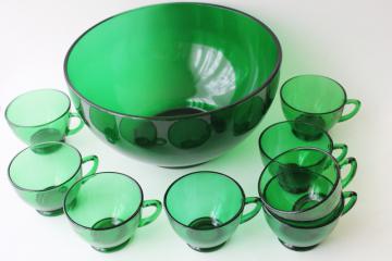 vintage Anchor Hocking forest green glass Christmas punch bowl & cups set