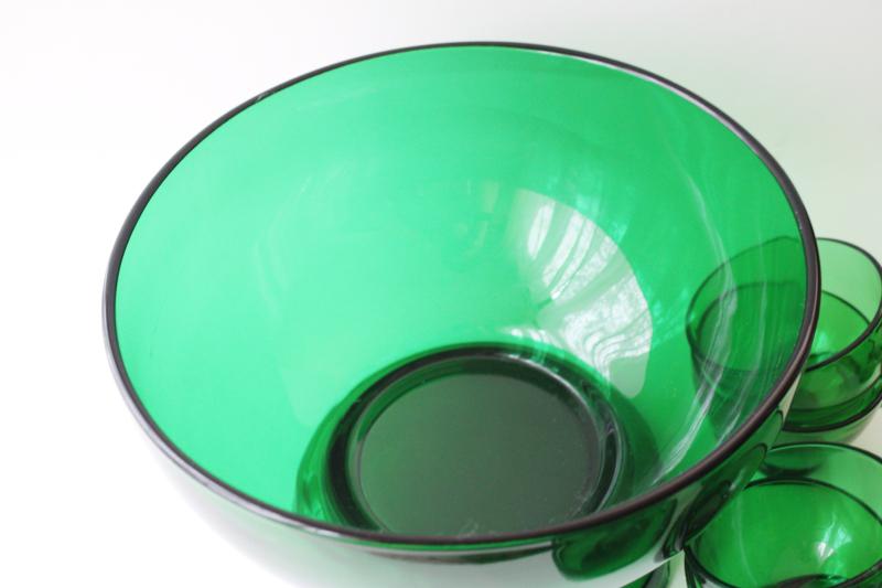 photo of vintage Anchor Hocking forest green glass Christmas punch set, bowl w/ stand, 12 cups #2