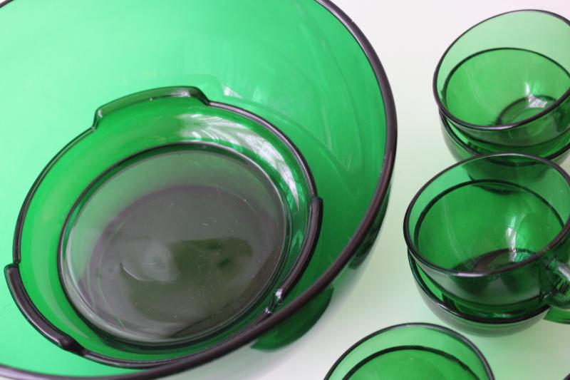 photo of vintage Anchor Hocking forest green glass Christmas punch set, bowl w/ stand, 12 cups #5