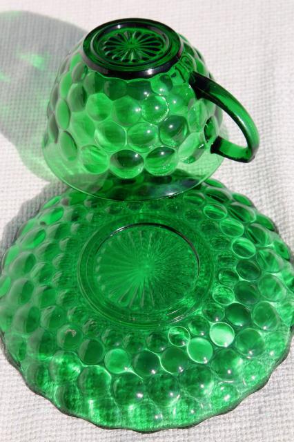 photo of vintage Anchor Hocking forest green glass bubble pattern cups, set of four #5