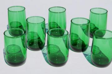 catalog photo of vintage Anchor Hocking forest green glass juice glasses, set of 8 roly poly tumblers