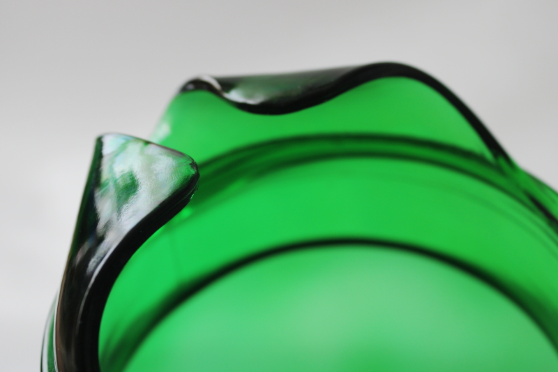 photo of vintage Anchor Hocking forest green glass, large roly poly pitcher mid century mod  #2