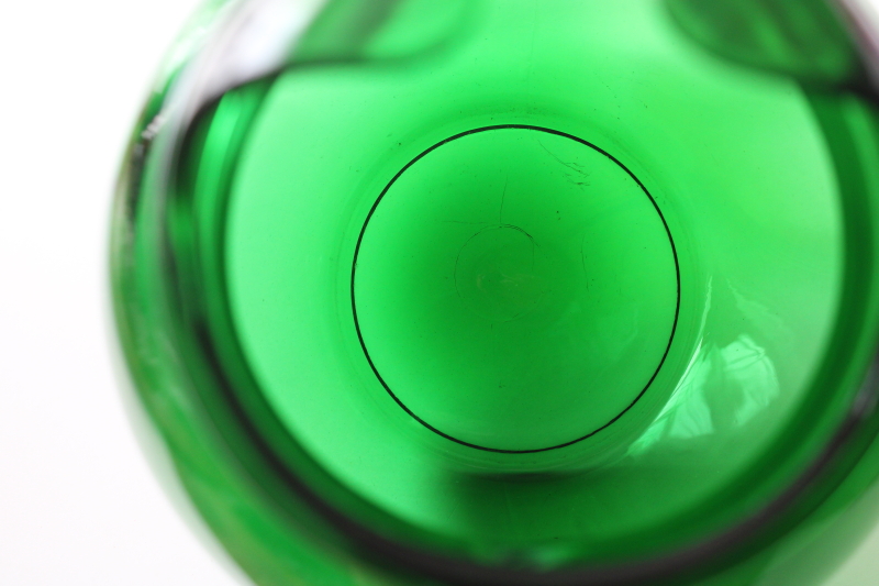 photo of vintage Anchor Hocking forest green glass, large roly poly pitcher mid century mod  #5