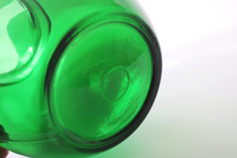 photo of vintage Anchor Hocking forest green glass, large roly poly pitcher mid century mod  #6