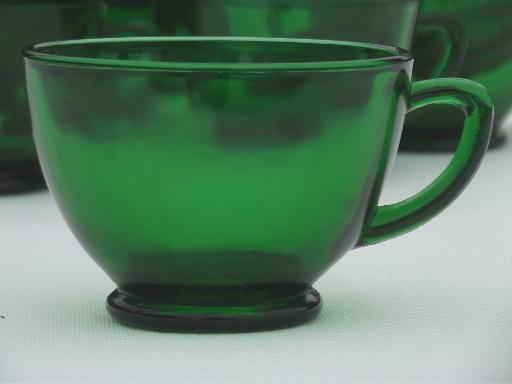 photo of vintage Anchor Hocking forest green glass snack set cups or punch cups set  #2