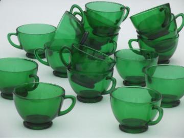 catalog photo of vintage Anchor Hocking forest green glass snack set cups or punch cups set 