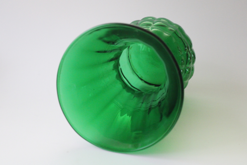 photo of vintage Anchor Hocking forest green glass vase, waffle pattern pressed glass #4