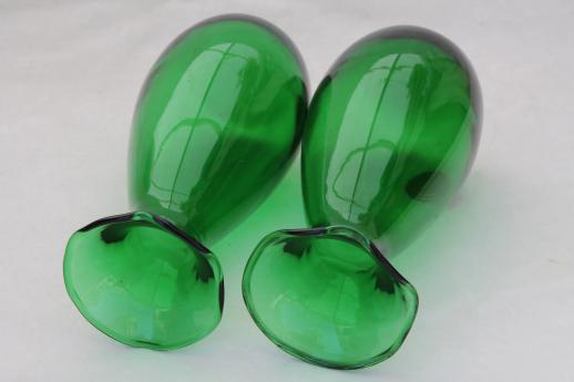 photo of vintage Anchor Hocking forest green glass vases, mid-century mod bud vase set #3