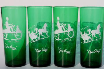 catalog photo of vintage Anchor Hocking forest green glassware, Gay Nineties nostalgia glass tall tumblers