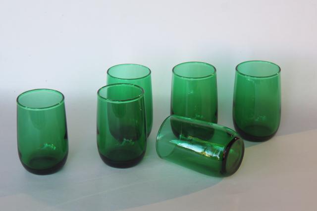 photo of vintage Anchor Hocking forest green roly poly tumblers, juice glasses set of 6 #1