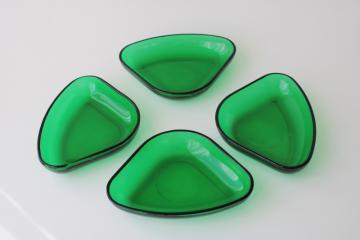 catalog photo of vintage Anchor Hocking forest green triangular dish, relish tray insert compartment