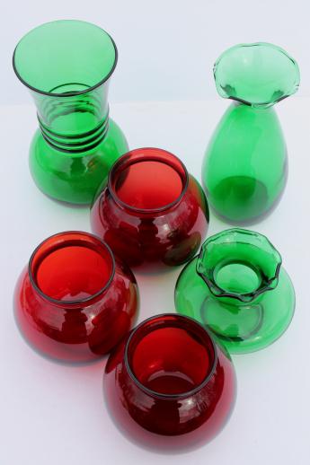 photo of vintage Anchor Hocking glass Christmas vases, ruby red & forest green glass #4