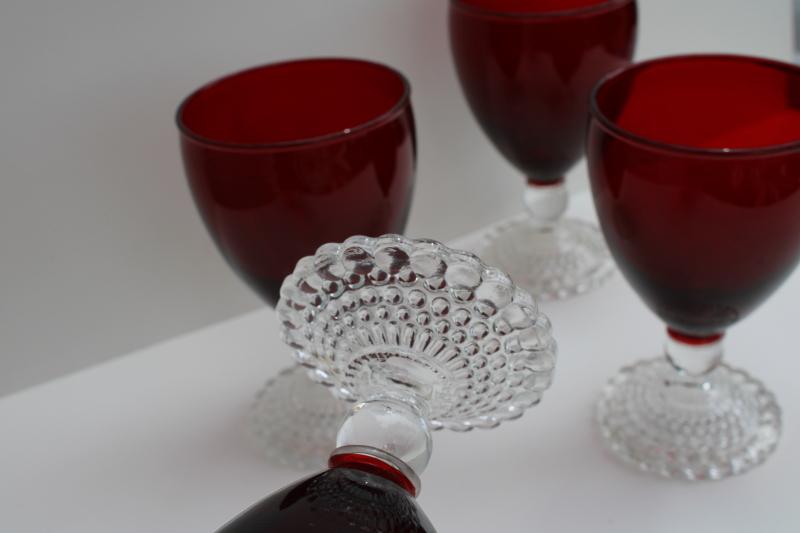 photo of vintage Anchor Hocking glass Royal ruby red / clear bubble foot water or wine glasses #2