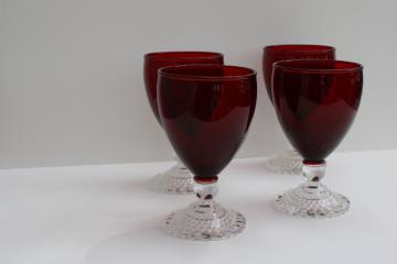 catalog photo of vintage Anchor Hocking glass Royal ruby red / clear bubble foot water or wine glasses