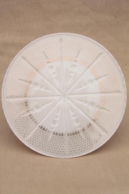 photo of vintage Anchor Hocking glass cake stand, old custard ivory glass pedestal plate #2