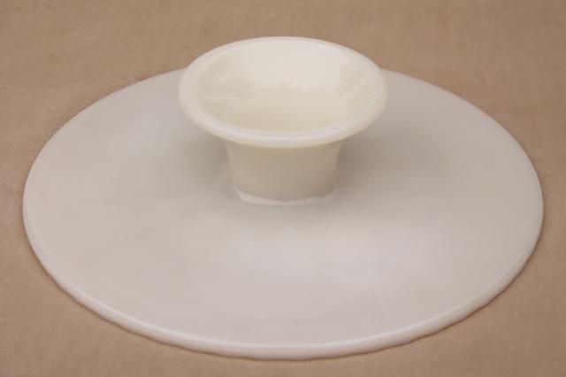 photo of vintage Anchor Hocking glass cake stand, old custard ivory glass pedestal plate #4