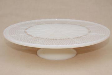 catalog photo of vintage Anchor Hocking glass cake stand, old custard ivory glass pedestal plate