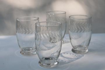 vintage Anchor Hocking glass laurel etch wheel cut footed tumblers, crystal clear