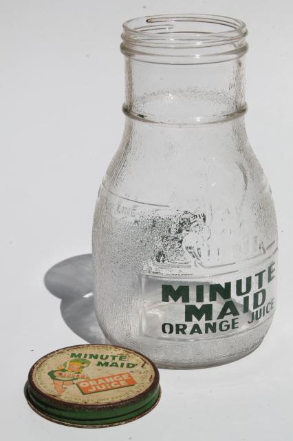 photo of vintage Anchor Hocking glass refrigerator bottle, Minute Maid orange juice advertising #4