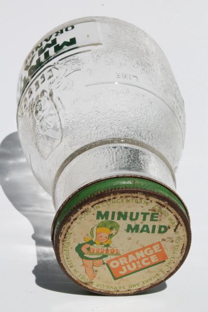 photo of vintage Anchor Hocking glass refrigerator bottle, Minute Maid orange juice advertising #5