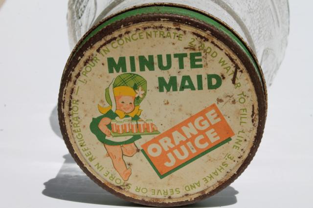 photo of vintage Anchor Hocking glass refrigerator bottle, Minute Maid orange juice advertising #7