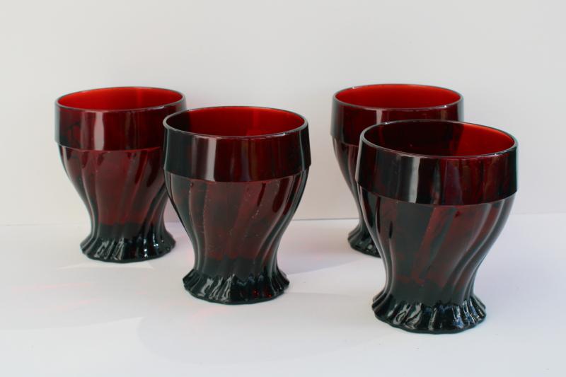 photo of vintage Anchor Hocking glass royal ruby red swirl pattern tumblers, set of 4 drinking glasses #1