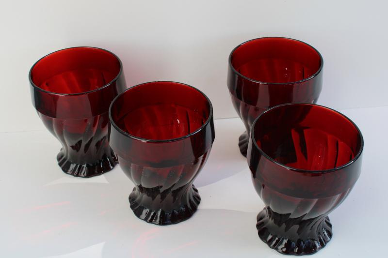 photo of vintage Anchor Hocking glass royal ruby red swirl pattern tumblers, set of 4 drinking glasses #2