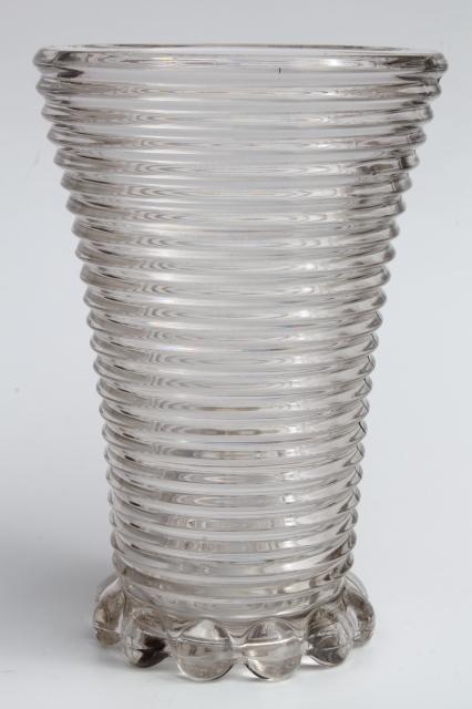 photo of vintage Anchor Hocking glass vase, Manhattan Park Avenue ring pattern stacked rings #1