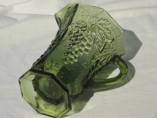 photo of vintage Anchor Hocking green glass grapes pattern pitcher, AH paneled grape #4