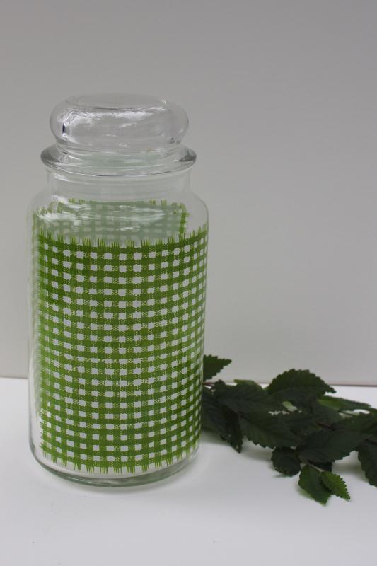 photo of vintage Anchor Hocking green & white gingham checks glass canister jar #1