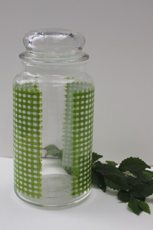 photo of vintage Anchor Hocking green & white gingham checks glass canister jar #2