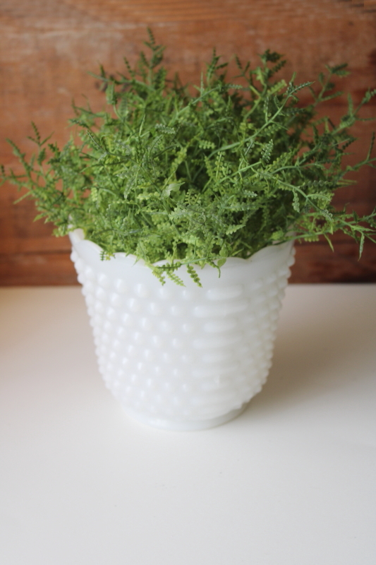 photo of vintage Anchor Hocking hobnail milk glass planter pot, vase or jardiniere #1