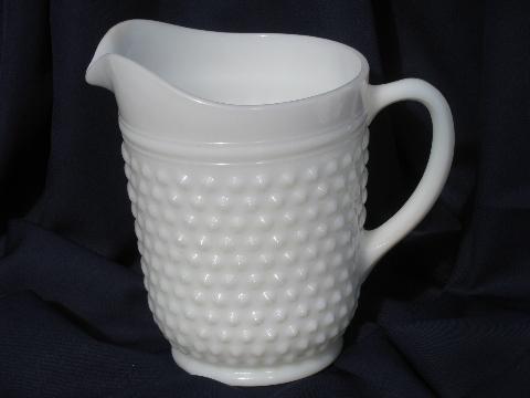 photo of vintage Anchor Hocking hobnail milk white glass lemonade pitcher #1