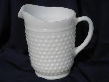 catalog photo of vintage Anchor Hocking hobnail milk white glass lemonade pitcher