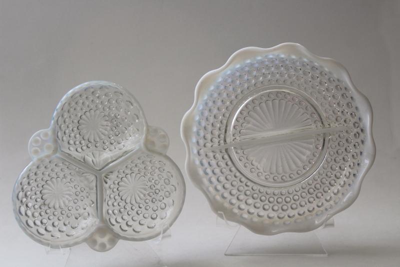 photo of vintage Anchor Hocking hobnail moonstone milk white opalescent glass bonbon dishes #1