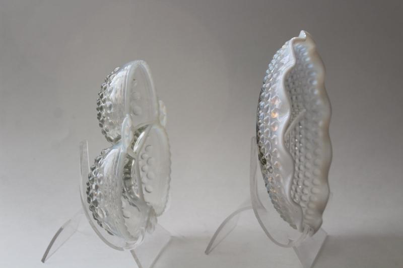 photo of vintage Anchor Hocking hobnail moonstone milk white opalescent glass bonbon dishes #2