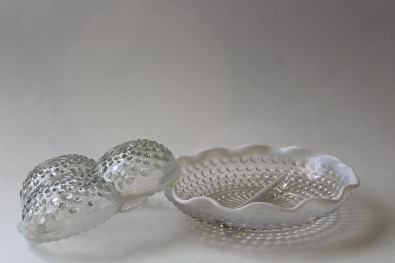 photo of vintage Anchor Hocking hobnail moonstone milk white opalescent glass bonbon dishes #3