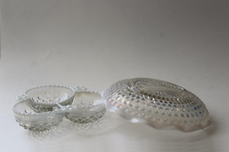 photo of vintage Anchor Hocking hobnail moonstone milk white opalescent glass bonbon dishes #4