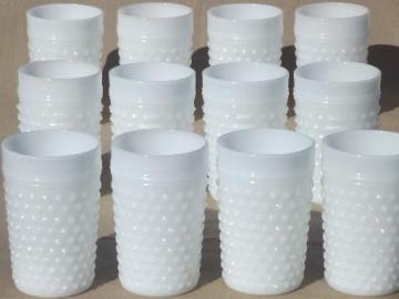 catalog photo of vintage Anchor Hocking hobnail pattern milk glass, 12 tumbler glasses set