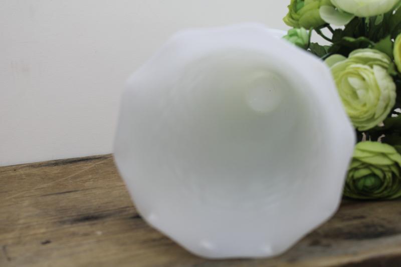 photo of vintage Anchor Hocking hobnail pattern milk glass vase, crimped trumpet shape #2