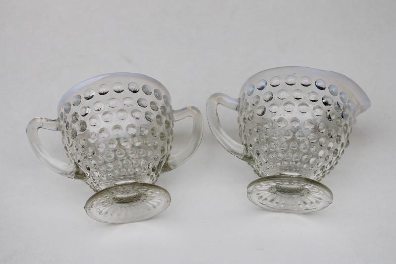 photo of vintage Anchor Hocking hobnail white opalescent glass moonstone cream & sugar #3