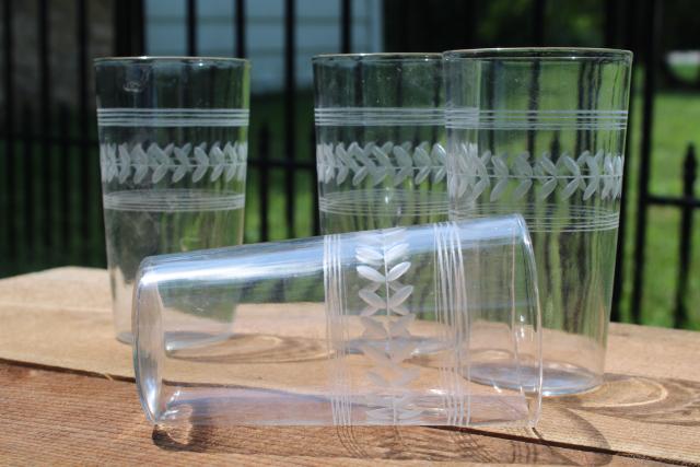 photo of vintage Anchor Hocking laurel band etched crystal clear glass tumblers #1