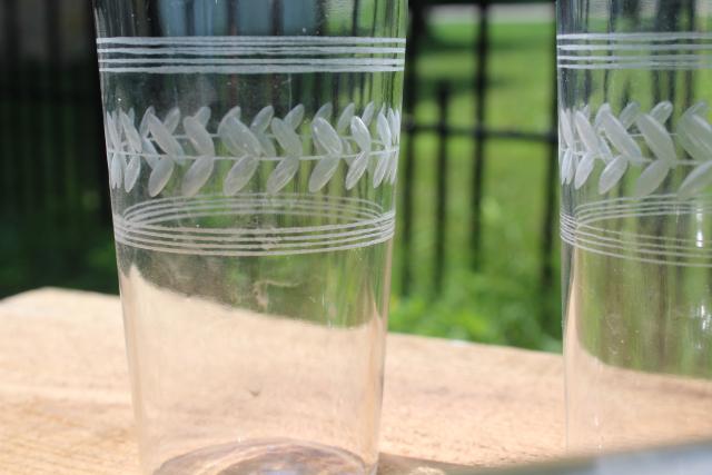 photo of vintage Anchor Hocking laurel band etched crystal clear glass tumblers #2