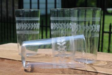 catalog photo of vintage Anchor Hocking laurel band etched crystal clear glass tumblers