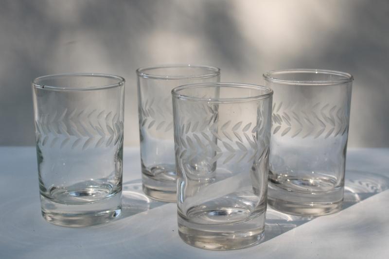 photo of vintage Anchor Hocking laurel etch wheel cut crystal clear glass tumblers, juice glasses #1