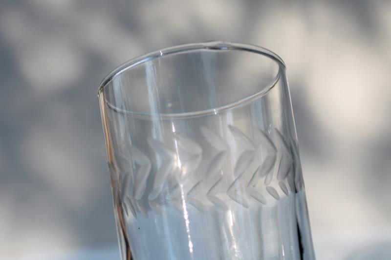 photo of vintage Anchor Hocking laurel etch wheel cut crystal clear glass tumblers, juice glasses #2