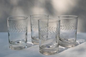 catalog photo of vintage Anchor Hocking laurel etch wheel cut crystal clear glass tumblers, juice glasses